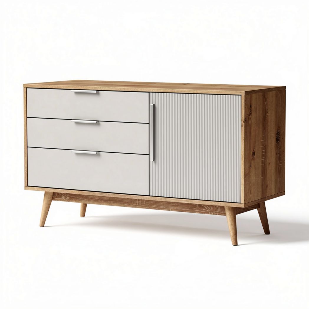 Mobile contenitore in legno con 3 cassetti e anta bianca 120 x 50 x 75cm