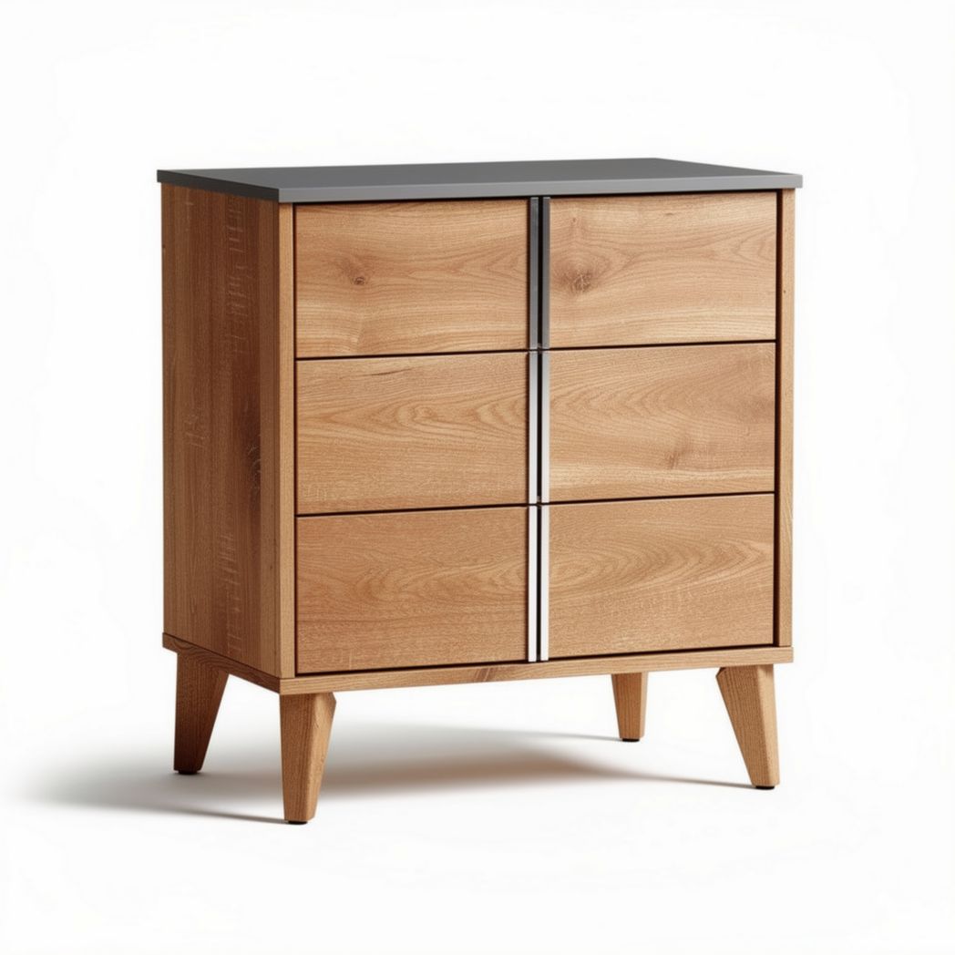 Comò in legno di faggio con piano nero e quattro cassetti 60 x 40 x 80cm