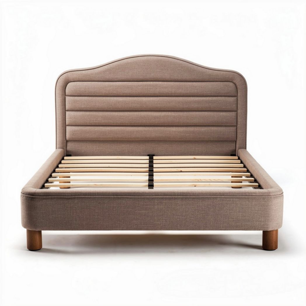 lettino matrimoniale in tessuto beige 200 x 160 x 30 cm con rete a doghe in legno