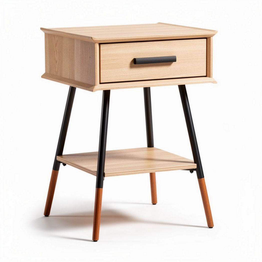 Mobiletto in legno con cassetto e ripiano in metallo 45 x 40 x 60cm