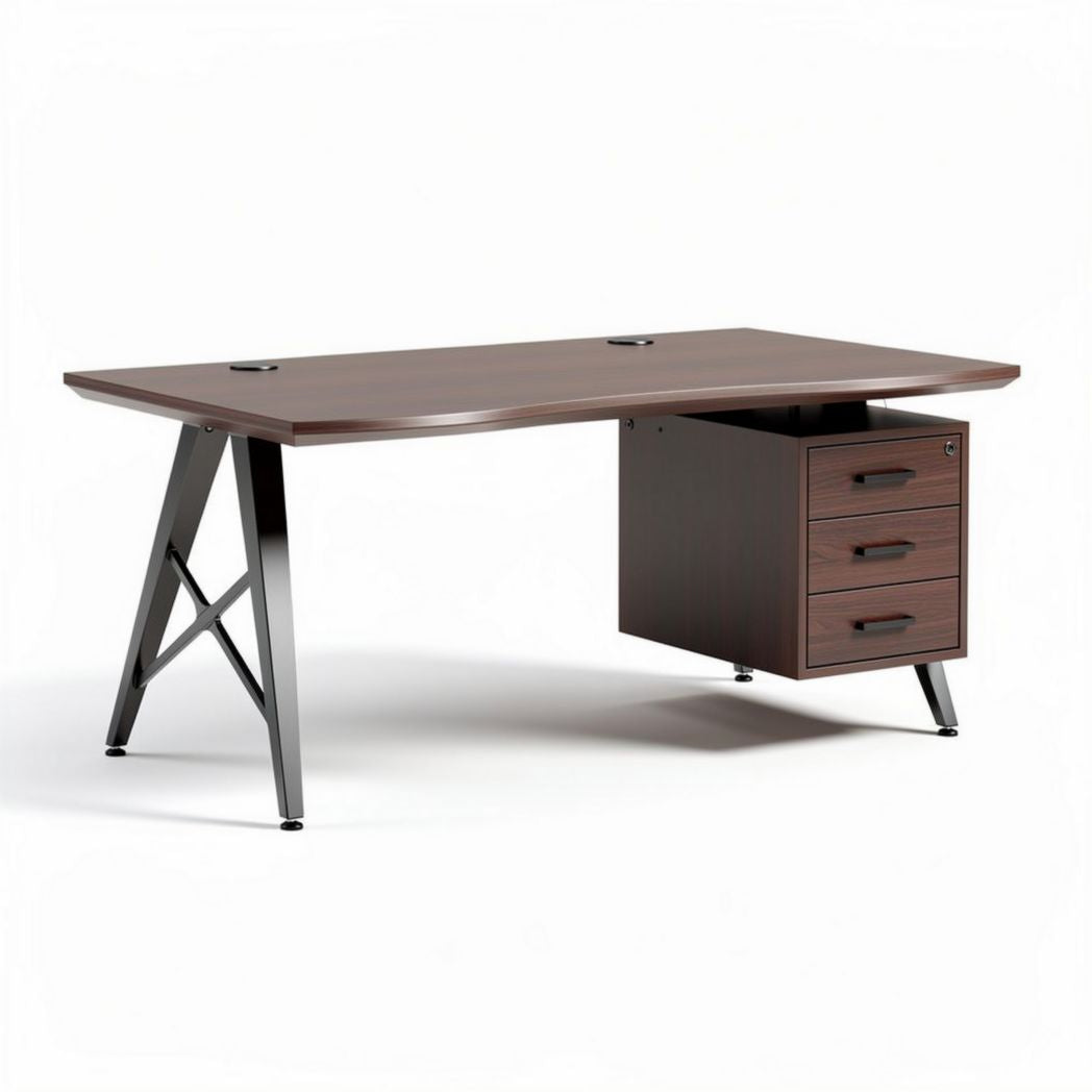 Scrivania moderna in legno scuro con cassetti 150 x 75 x 75cm