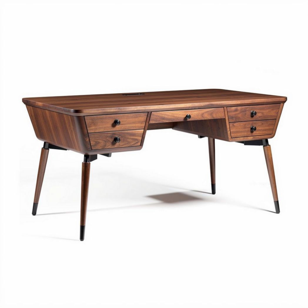 Scrivania in legno massello con cassetti e finitura marrone 150 x 75 x 75cm