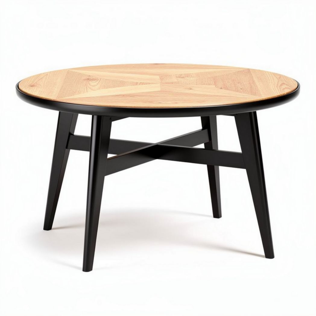 Tavolo rotondo in legno di quercia con gambe nere 80 x 80 x 45cm