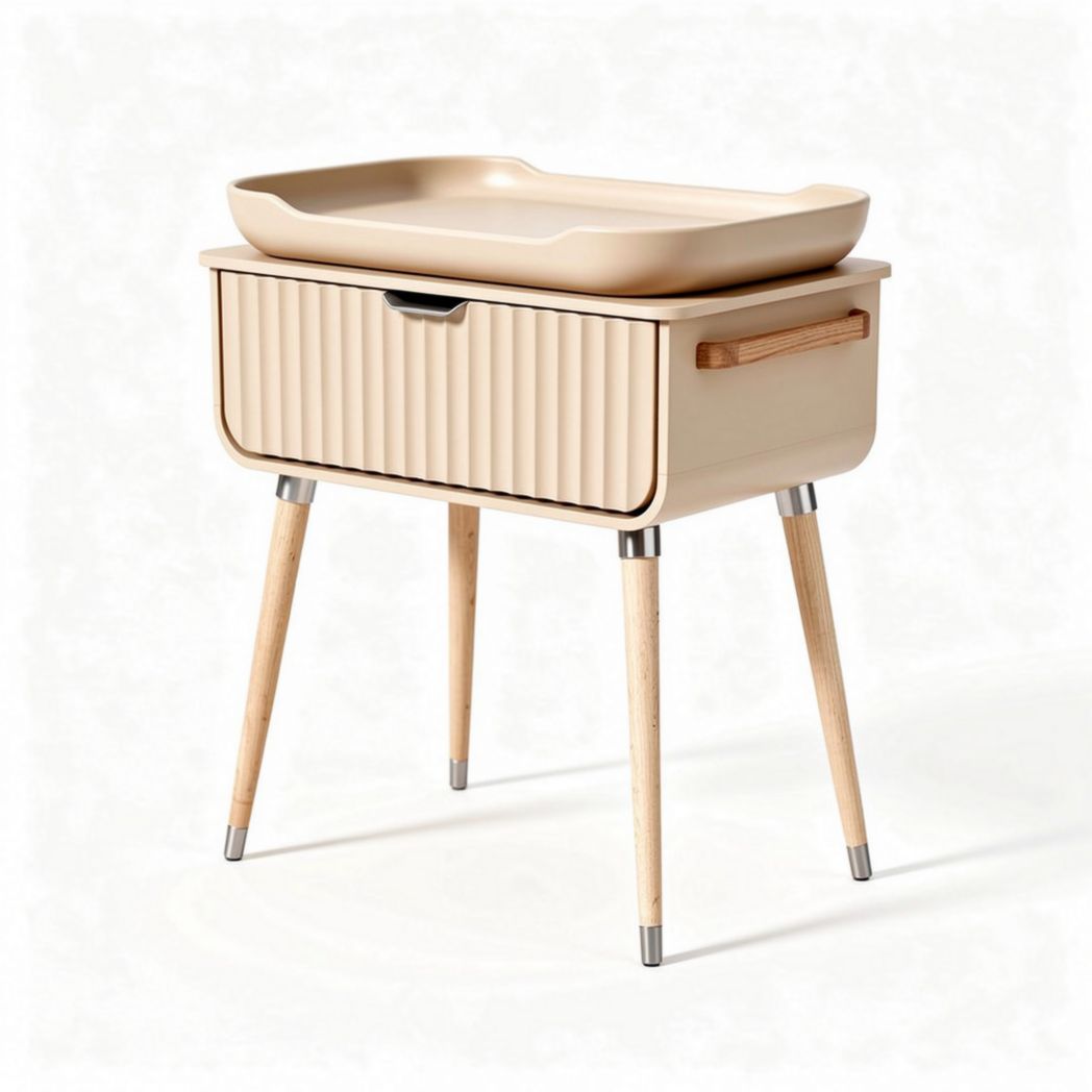 Mobiletto con cassetto e vassoi in plastica colore beige dimensioni 60 x 40 x 80cm