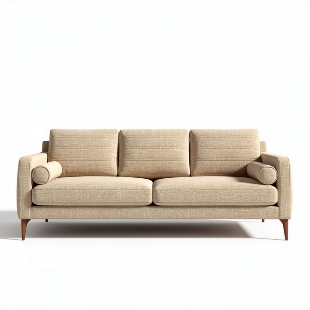 Divano 200 x 80 x 90cm in tessuto beige con braccioli e struttura in legno