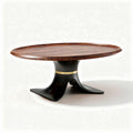 tavolino rotondo in legno di noce con base nera e finitura dorata 100 x 100 x 30cm